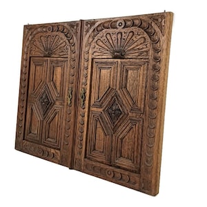 pair Antique Door Panels carved wood ornate stunning architectural reclaimed salvaged wow