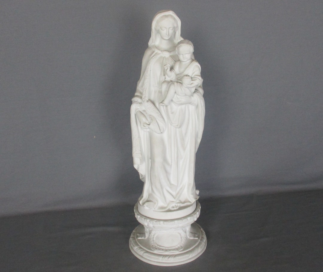 French Antique 1900 Bisque Statue Virgin Mary Our Lady Infant Exquisite ...