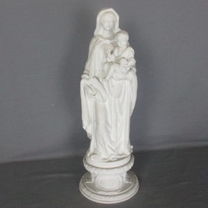 Estatua francesa antigua de 1900 Bisque Virgen María Nuestra Señora Infante Exquisita 17,32&quot;