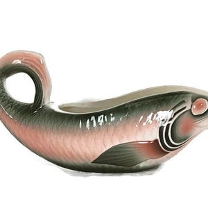 Fish Gravy Boat Sauceboat  Antique art nouveau Digoin Sarreguemines France Marked Porcelain HTF
