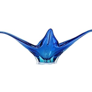 Prachtige schaal schotel middelpunt blauwe kunst glas Murano Italië vintage