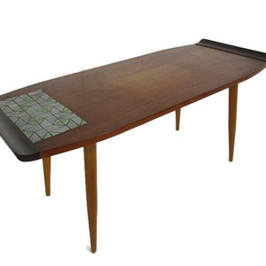 Vintage Coffee Table  Side Occasional Table era Eames Van Teefelen? Retro Funky  Wood tiles Nordic Surfboard table Rolled Edge