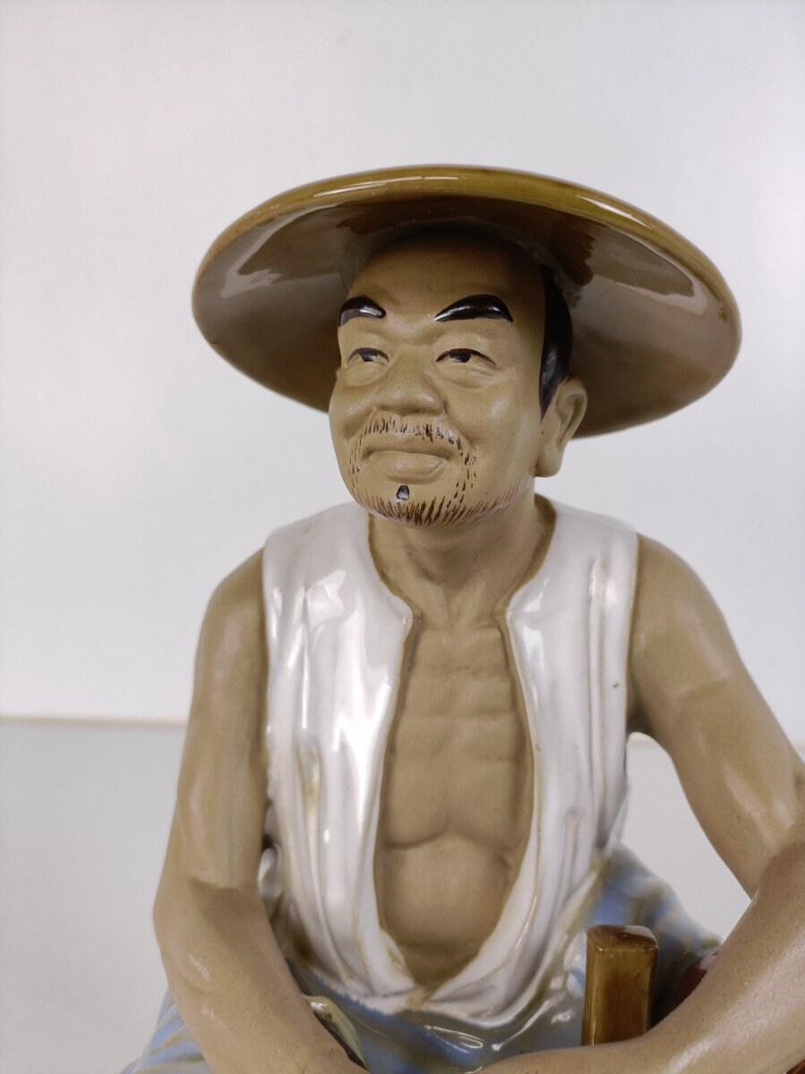 Statuette Chinoise Ancienne - Pêcheur Sage En Terre Cuite / Porcelaine - Marqué CHINE - Antiquité