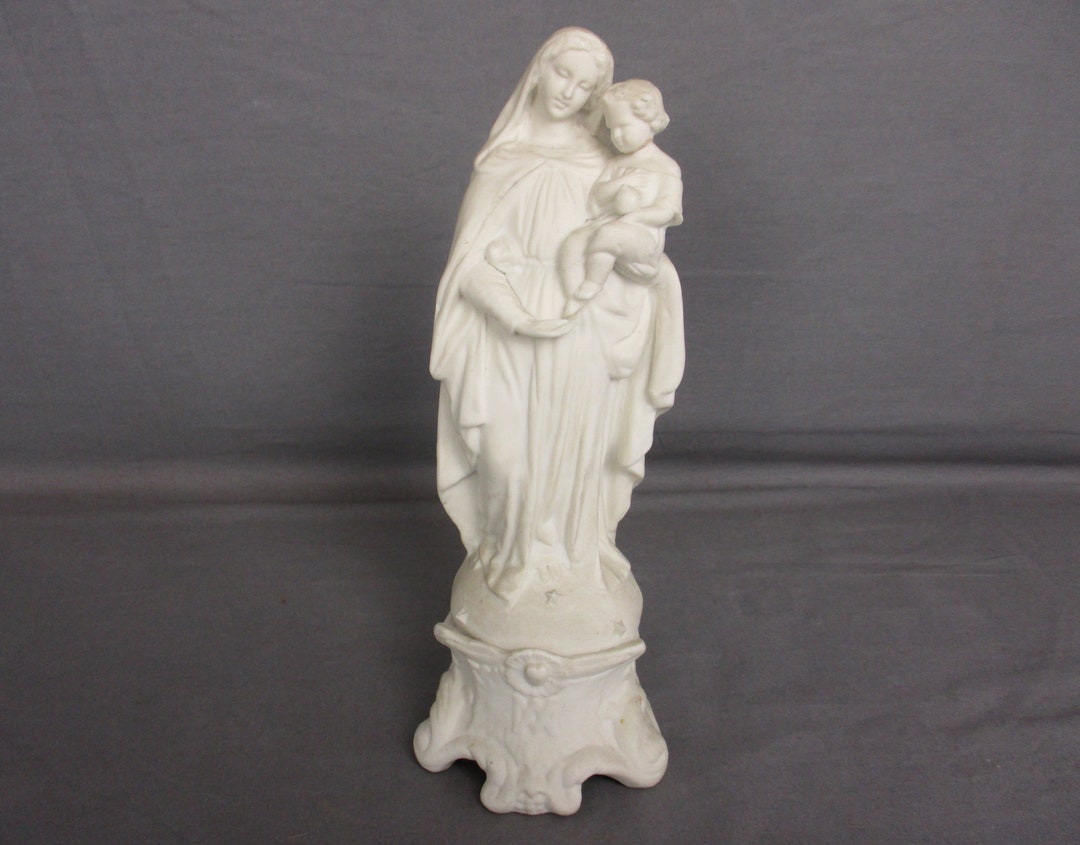 French Antique 1900 Bisque Statue Virgin Mary Our Lady Madonna Infant ...