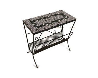 vintage, milieu du siècle, porte-revues moderne, panier à journaux, table d'appoint, carreaux de mosaïque rétro