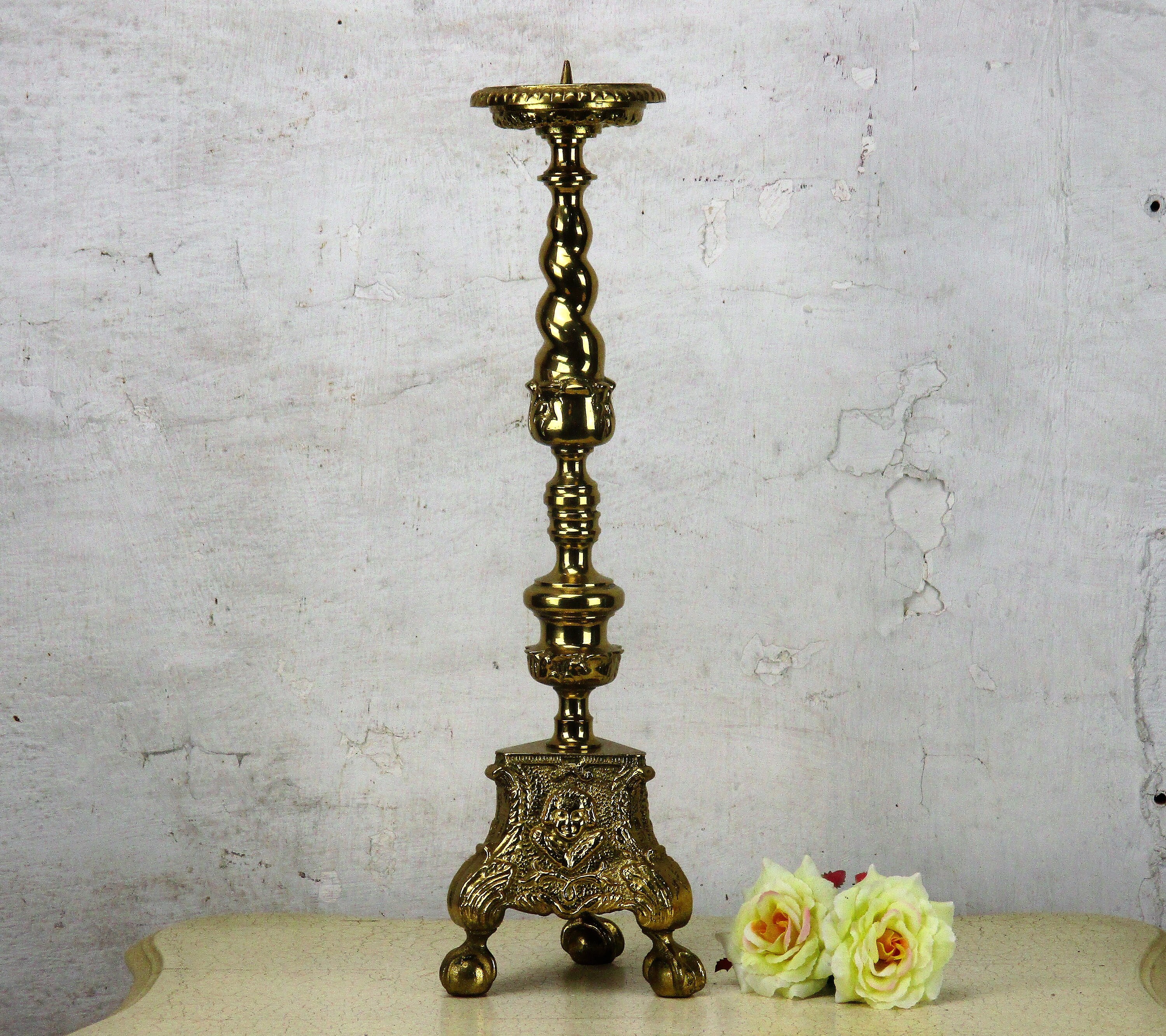 Large Candle Holder Candlestick Church Altar Ornate Heavy Etsy