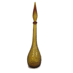 Empoli Italy Vintage Art Bubbled Glass Amber Brown Bottle Italian Decorative  Pop Art