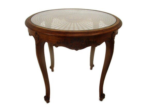 Reserved Ada Vintage Round Hand Carved Wooden Oak Rattan Reserved Ada Vintage Round Hand Carved, Round Carved Wood Coffee Table