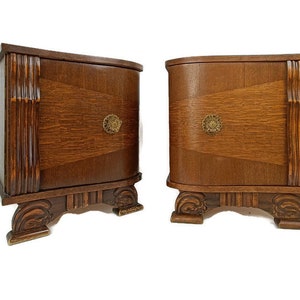 Pair Couple Antique Nightstands End tables Vanity Cabinets Jugendstil Dresser
