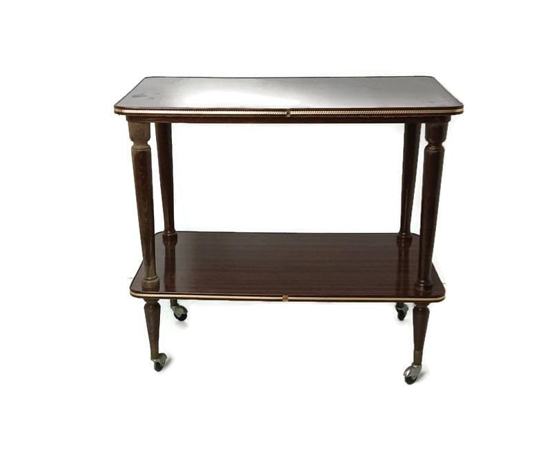 Chariot De Divertissement Pour Bar À Cocktails Et Thé Desserte Îlot Cuisine Placage D'accessoires Rétro Vintage