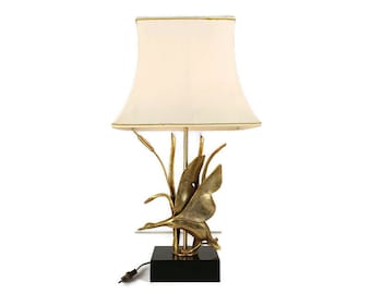 lanciotto Galeotti Lampada da Tavolo da Tavolo in Ottone Wild Ducks Hollywood Regency Stile vintage