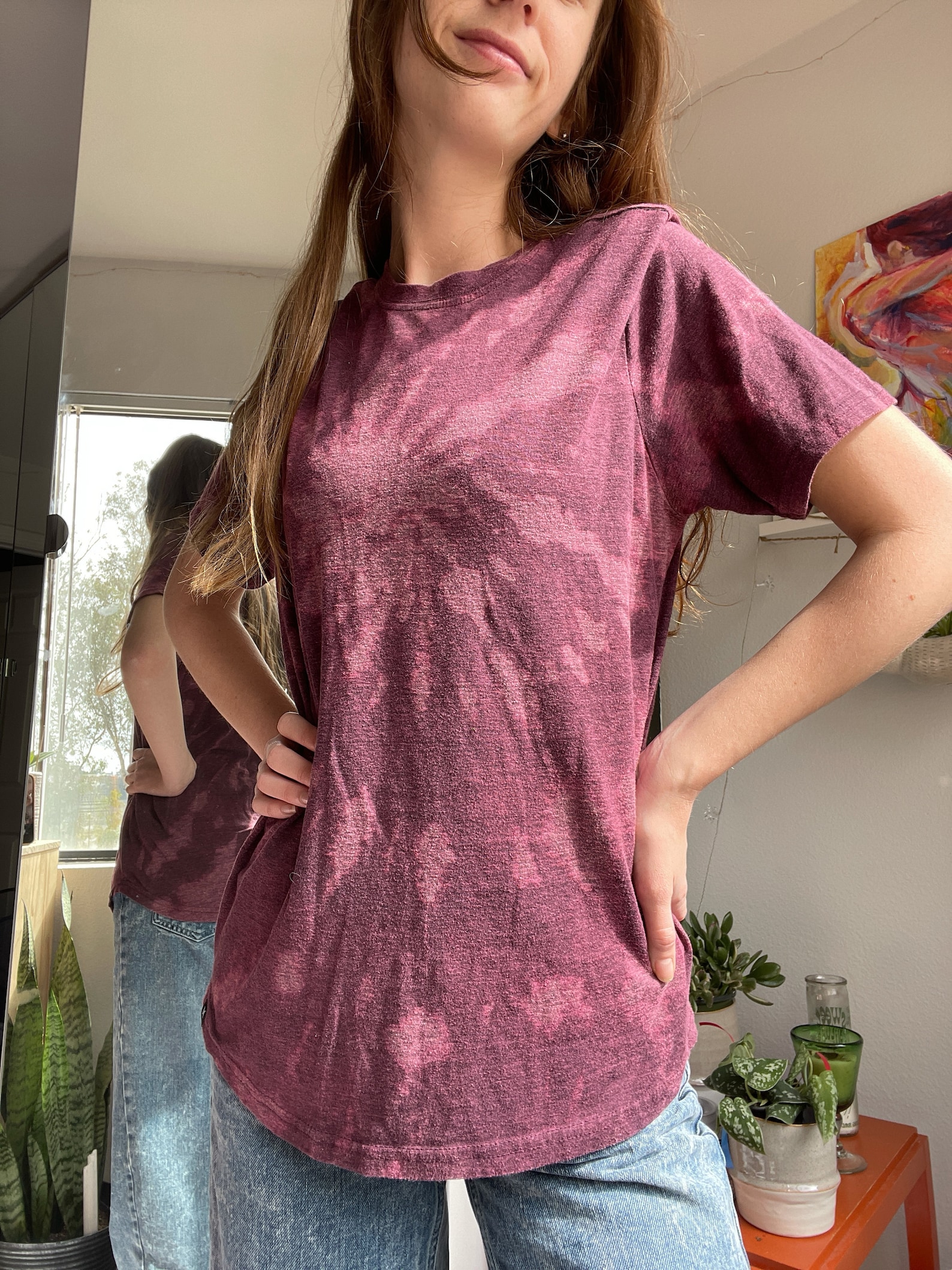 bleach tie dye maroon shirt