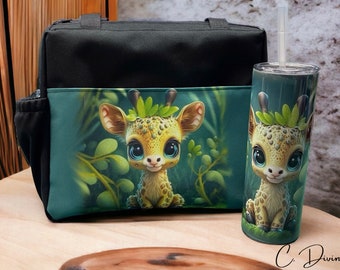 Giraffe Insulated Lunch Bag | 20oz giraffe insulated tumbler | Lunch box and insulated tumbler set | Zero waste food bag
