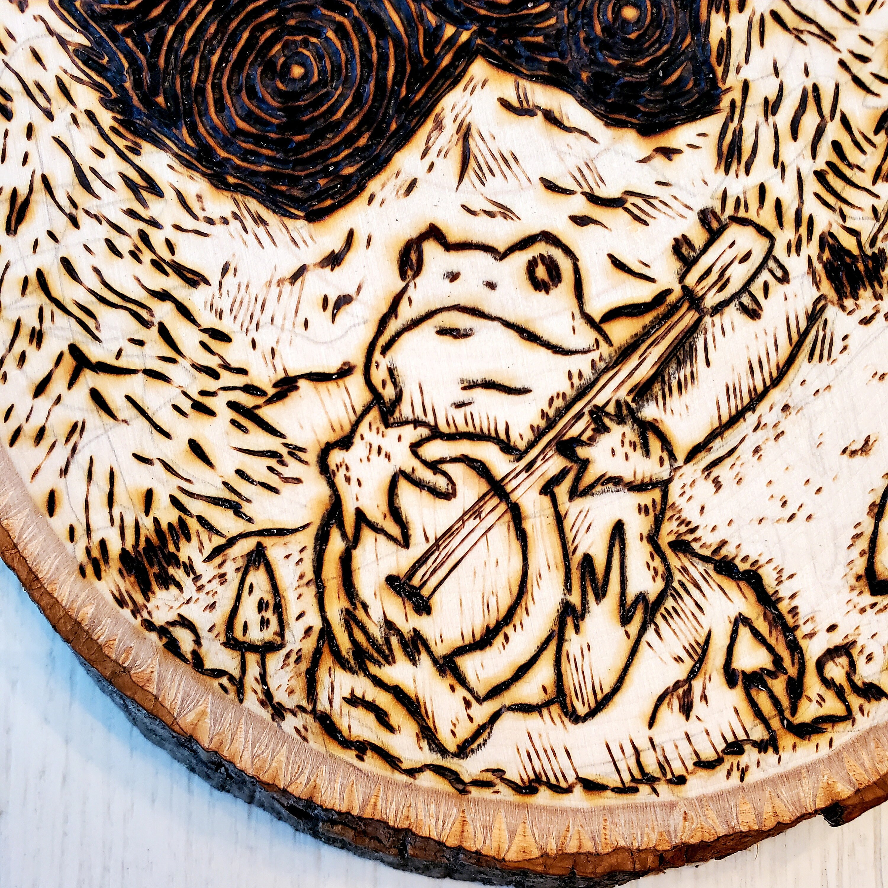 Banjo Frog, Frog Art, Bird Gift, Folk Art, Cottagecore Art, Pyrography ...
