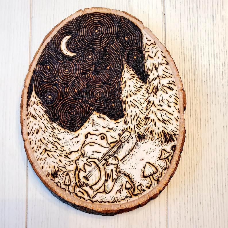 Banjo Frog, Frog Art, Bird Gift, Folk Art, Cottagecore Art, Pyrography ...