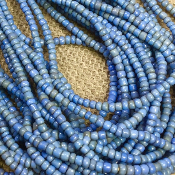 Periwinkle Blue AFRICAN Trade Beads, Vintage seed beads, African necklace, Jewelry & craft supply, 3x4mm small beads, full strand