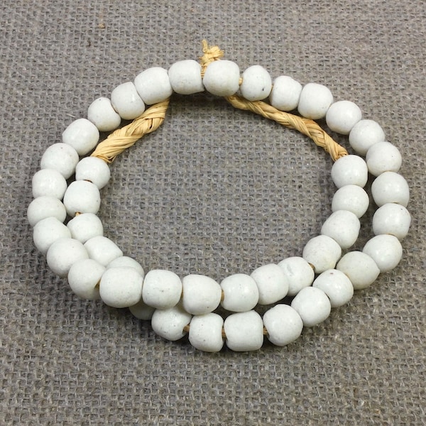 White Ghana glass beads, 12mm opaque Krobo beads, White sand cast beads, African necklace, African trade beads, Full strand jewelry supplies