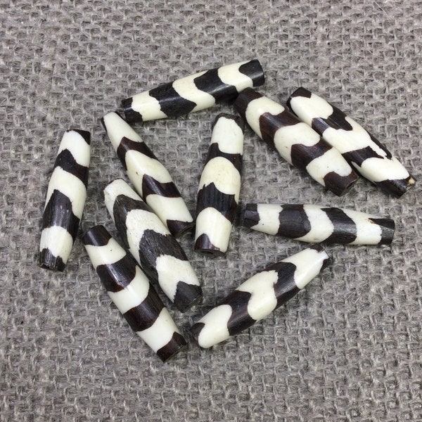 10 Kenya Batik Bone Beads, Hair Pipe Beads, AFRICAN Trade Beads, sale Destash beads, ox bone tube beads, black and white ‘ZEBRA’ beads