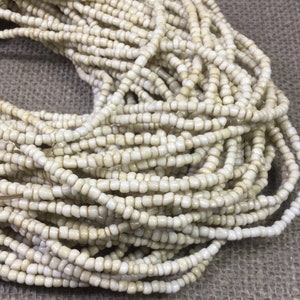 Old Bone White Glass Trade Beads, organic Massai seed beads, 3x4mm, African trade beads, vintage African necklace, dirty white glass beads
