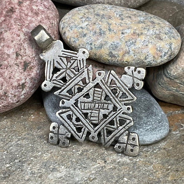 Silver Ethiopian Cross Pendant, African Cross, Ethiopian Coptic cross necklace, silver Christian cross charm pendant, jewelry supplies