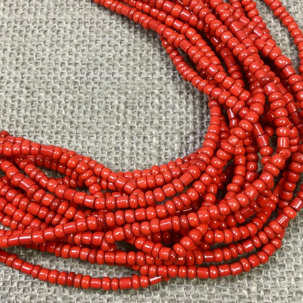 Old Tomato Red AFRICAN Trade Beads, Massai seed beads, African necklace, Jewelry & craft supply, organic 3x4mm small beads, full strand