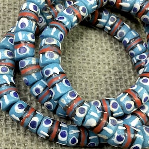 Aqua Krobo Tube Beads: 16 Ghana Recycled Glass Tribal Beads (8x14mm)