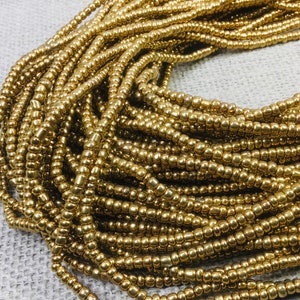 Golden Bronze Glass Beads, old brass Seed Beads, handmade organic glass beads, AFRICAN Necklace, Gold  seed beads, 4x5mm, 20 in. full strand