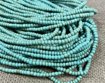 Old turquoise blue trade beads, 20+ inches of Beads, full strand jewelry supply approx 3x4mm, African necklace for her, organic seed beads