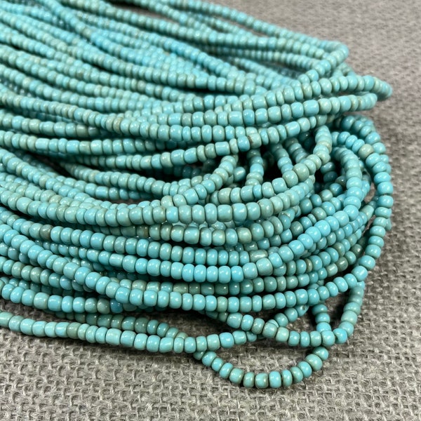 Old turquoise blue trade beads, 20+ inches of Beads, full strand jewelry supply approx 3x4mm, African necklace for her, organic seed beads