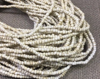 Old Warm White Glass Trade Beads, organic Massai seed beads, 3x4mm, African trade beads, vintage African necklace, dirty white glass beads