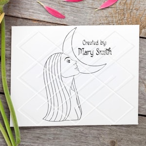Celestial Moon Goddess Crafted by: Personalized Rubber Stamp, card makers, small business, handmade gift tags, custom stamp, magic, moon