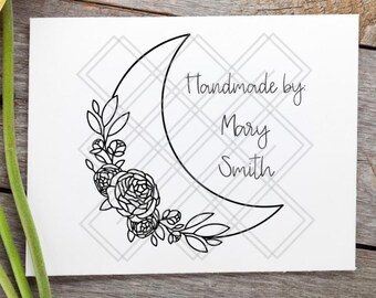 Floral Moon Personalized Rubber Stamp: Handmade Card Making, Scrapbooking