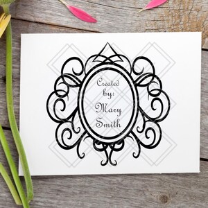 Elegant Scroll Personalized Rubber Stamp for business, card makers, scrapbooking, paper crafting, small business, logo, product tags