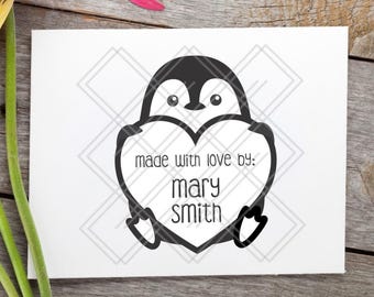 Penguin Handmade by: Personalized Rubber Stamp, card makers, small business, handmade gift tags, custom stamp