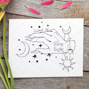 Celestial Crafted by: Personalized Rubber Stamp, card makers, small business, handmade gift tags, scrapbooking, custom stamp, magic, moon