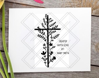 Cross with flowers Handmade by: Personalized Rubber Stamp, card makers, small business, handmade gift tags, scrapbooking, custom stamp