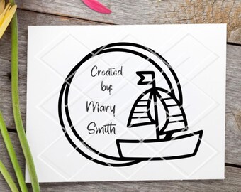 Personalized Sailboat Rubber Stamp: Card Making, Scrapbooking (1.5" x 1.75")