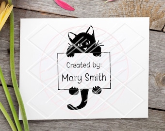 Cat Created by: Personalized Rubber Stamp, card makers, business, handmade gift tags, scrapbooking, custom stamp, black cat, kitty, kitten