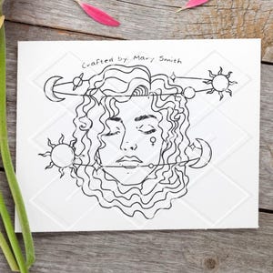 Celestial Moon and sun goddess Crafted by: Personalized Rubber Stamp, card makers, small business, handmade gift tags, custom stamp, magic