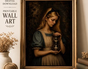 Alice Keeps Time | Dark Academia Printable Wall Art | Gothic Alice Inspired Vintage Portrait | Victorian Fantasy| Instant Digital Download