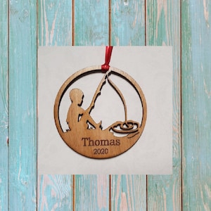 Little Boy Fishing Personalized Christmas Tree Ornament, Gift for him, outdoor, fisherman,