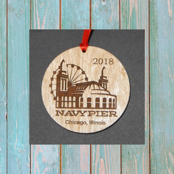 Navy Pier, Chicago, Illinois vacation personalized Christmas tree ornament, gift, stocking stuffer