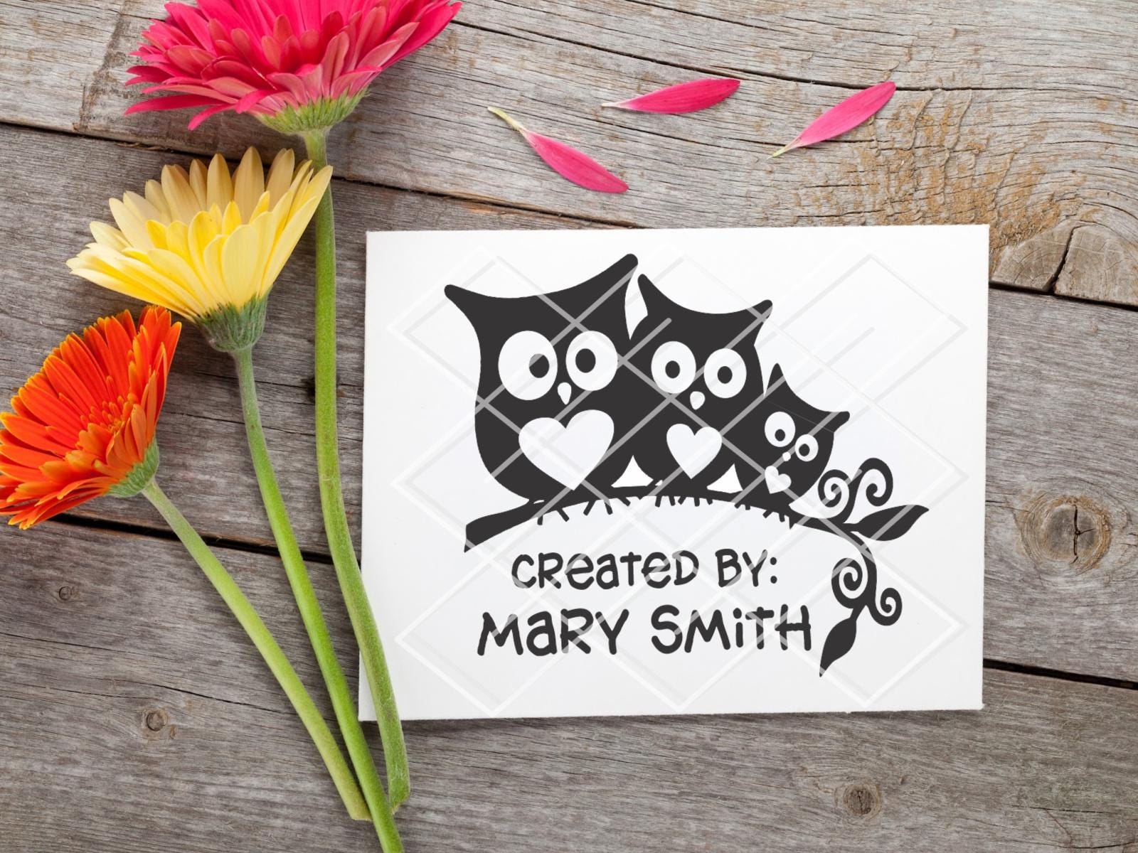 Personalized Owl Family Rubber Stamp: Card Making, Business Branding