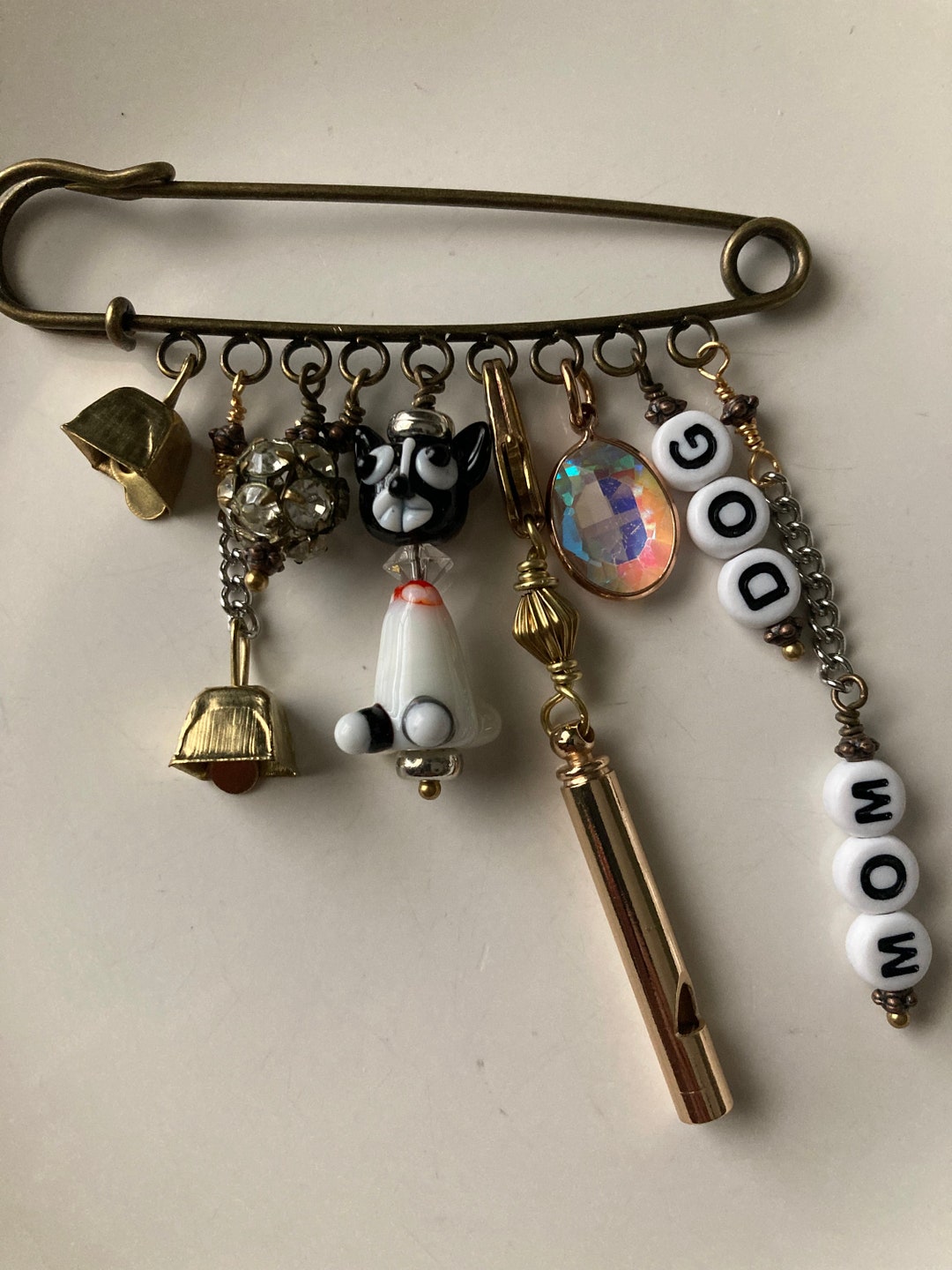 Bells and Whistles Dog Mom Trinket Brooch, Beaded Safety Pin Brooch Etsy