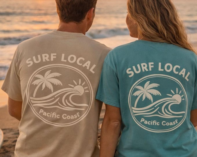 Surf Local Pacific Coast Shirt, Comfort Colors Beach Tee, Coastal Surf T-Shirt, Ocean Wave Graphic, California Sunset Shirt, Beach Lover Tee
