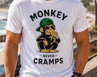 Monkey Never Cramps Shirt, Funny Gym T-Shirt, Workout Tee, Banana Monkey Graphic Tee, Fitness Shirt Men Women, Gym Lover Gift, Fitness Shirt