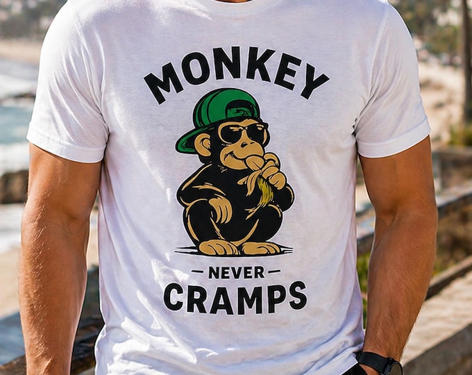 Monkey Never Cramps Shirt, Funny Gym T-Shirt, Workout Tee, Banana Monkey Graphic Tee, Fitness Shirt Men Women, Gym Lover Gift, Fitness Shirt