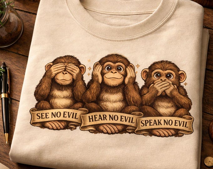 See No Evil Shirt, Three Wise Monkeys Sweatshirt, Hear No Evil Speak No Evil Tee, Funny Monkey Graphic Hoodie, Unisex Gift