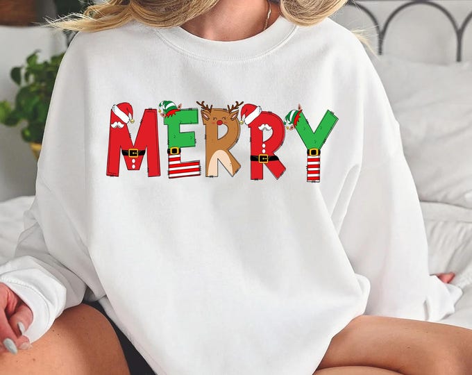 Merry Christmas Retro Font Sweatshirt • Simple Minimal Holiday Shirt • Unisex Crewneck
