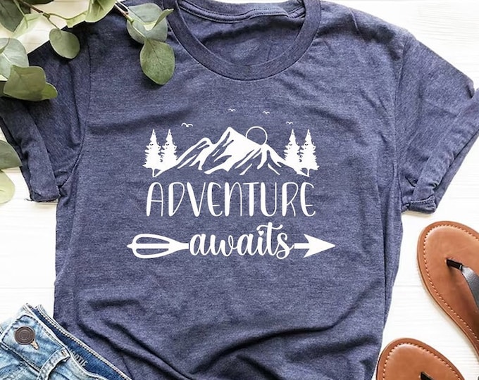 Adventure Awaits Shirt, Custom Camping Shirt, Camp Team Shirt, Family Camping Shirts, Fires Friends Drinks, Nature Lover Shirt, Mountain Tee